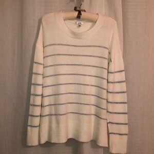 Isela XL Ivory Silver Metallic Crewneck Long Sleeve Knit Pullover